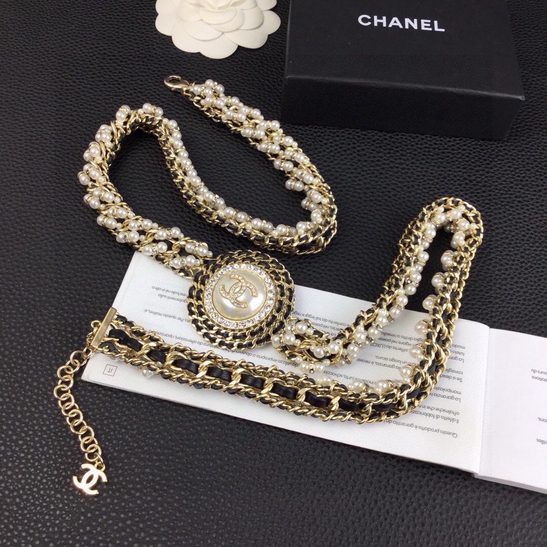 Chanel Chanel新品 水钻珍珠多层腰链 黄铜材质