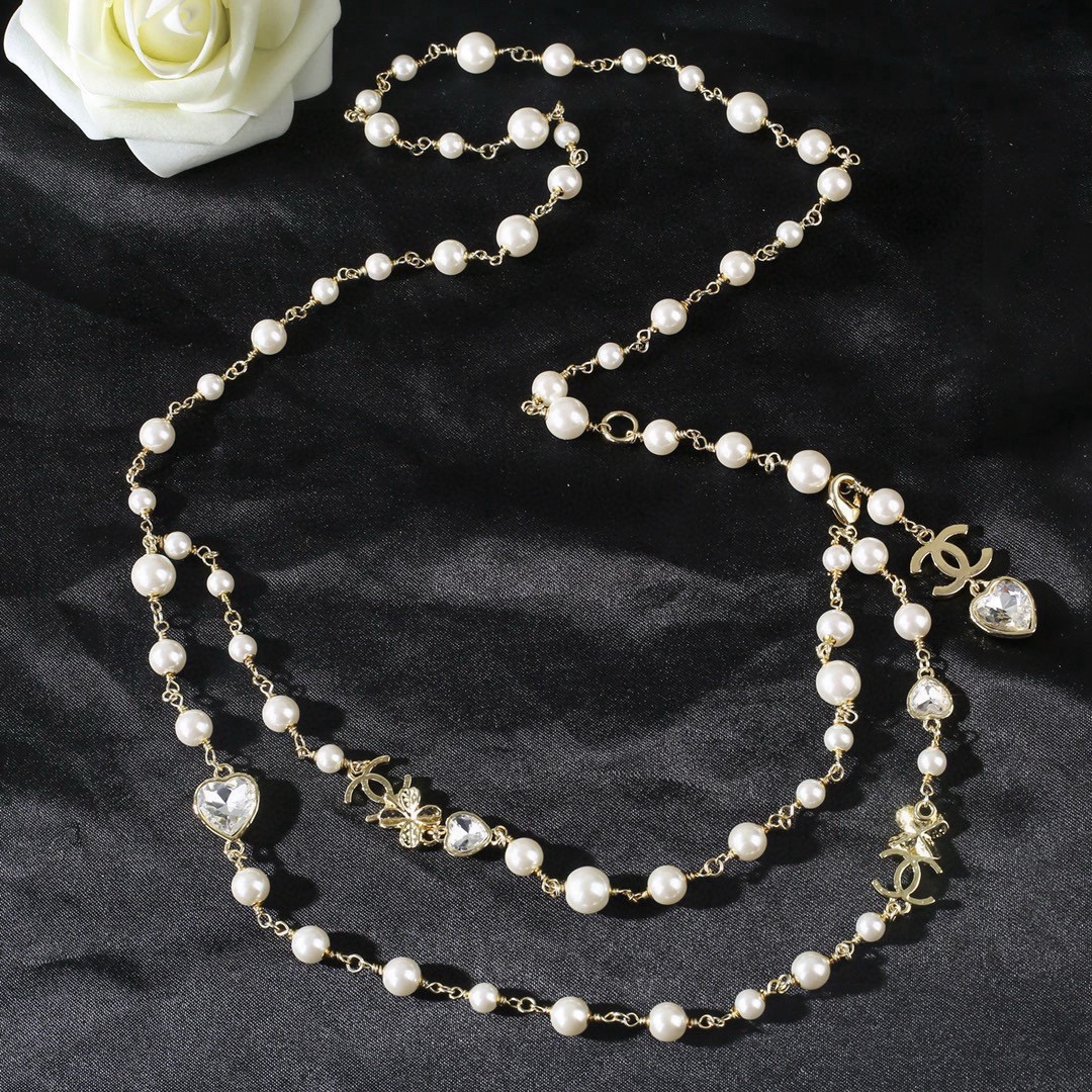 Chanel nuevo collar de perlas con corazón, nivel de compra por encargo, calidad uno a uno, serie Chanel, logo clásico c…