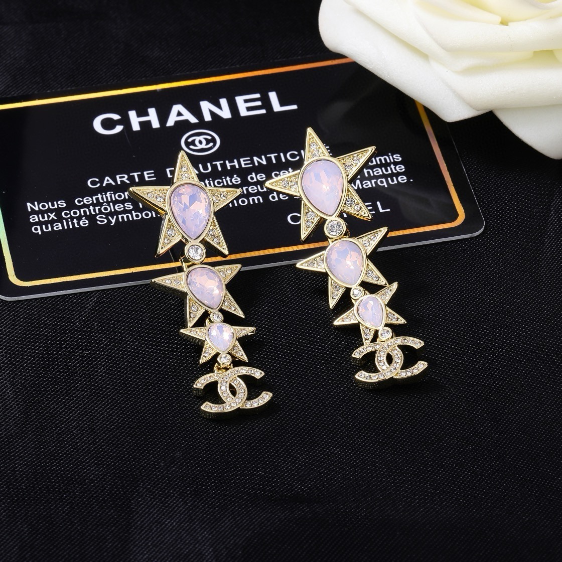 Chanel小香23新款彩钻双c耳环 新款耳环必备装饰美物原版一致黄铜材质