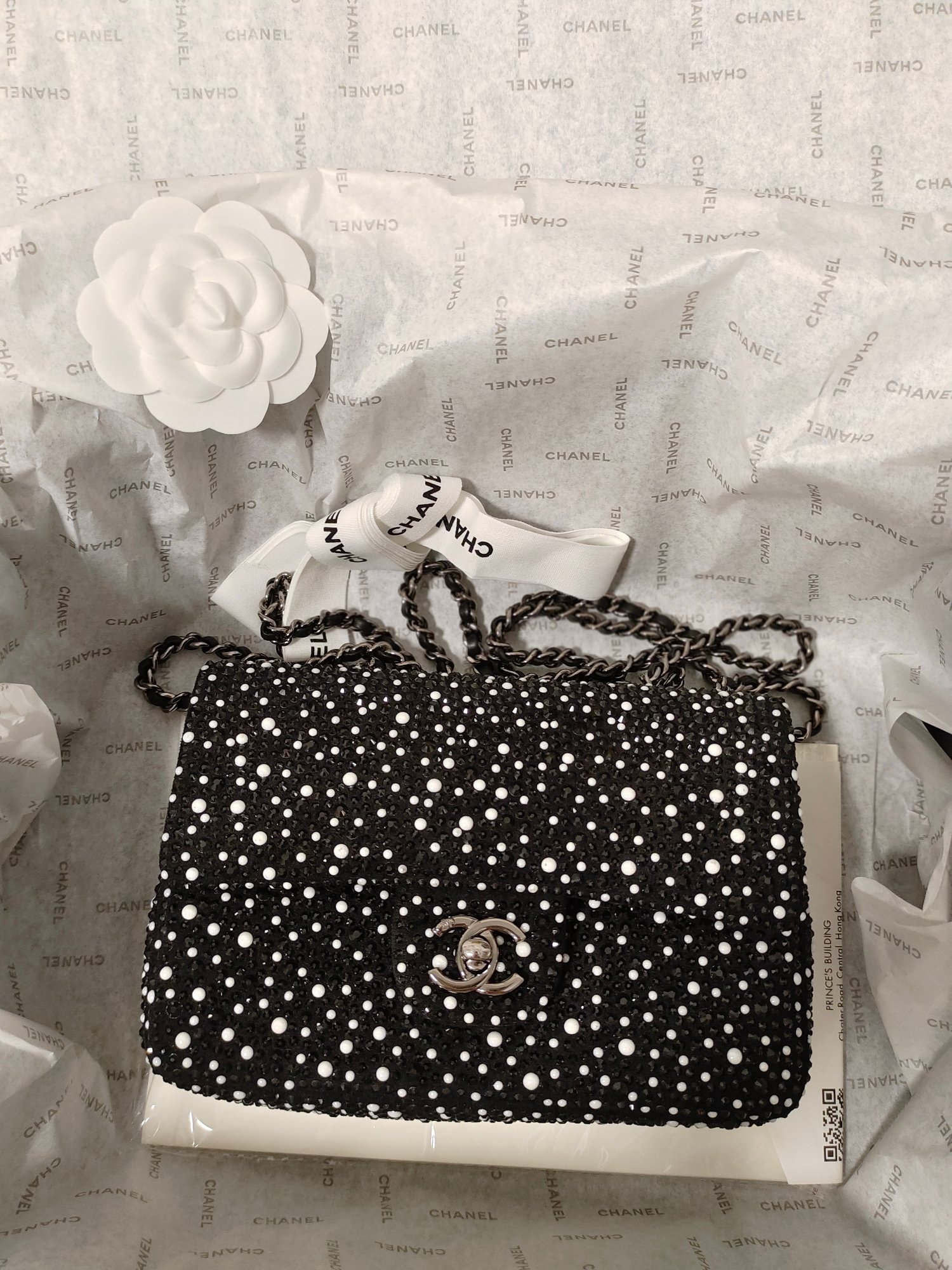 Handmade Chanel 23b evening bag pearl diamond cf 20cm