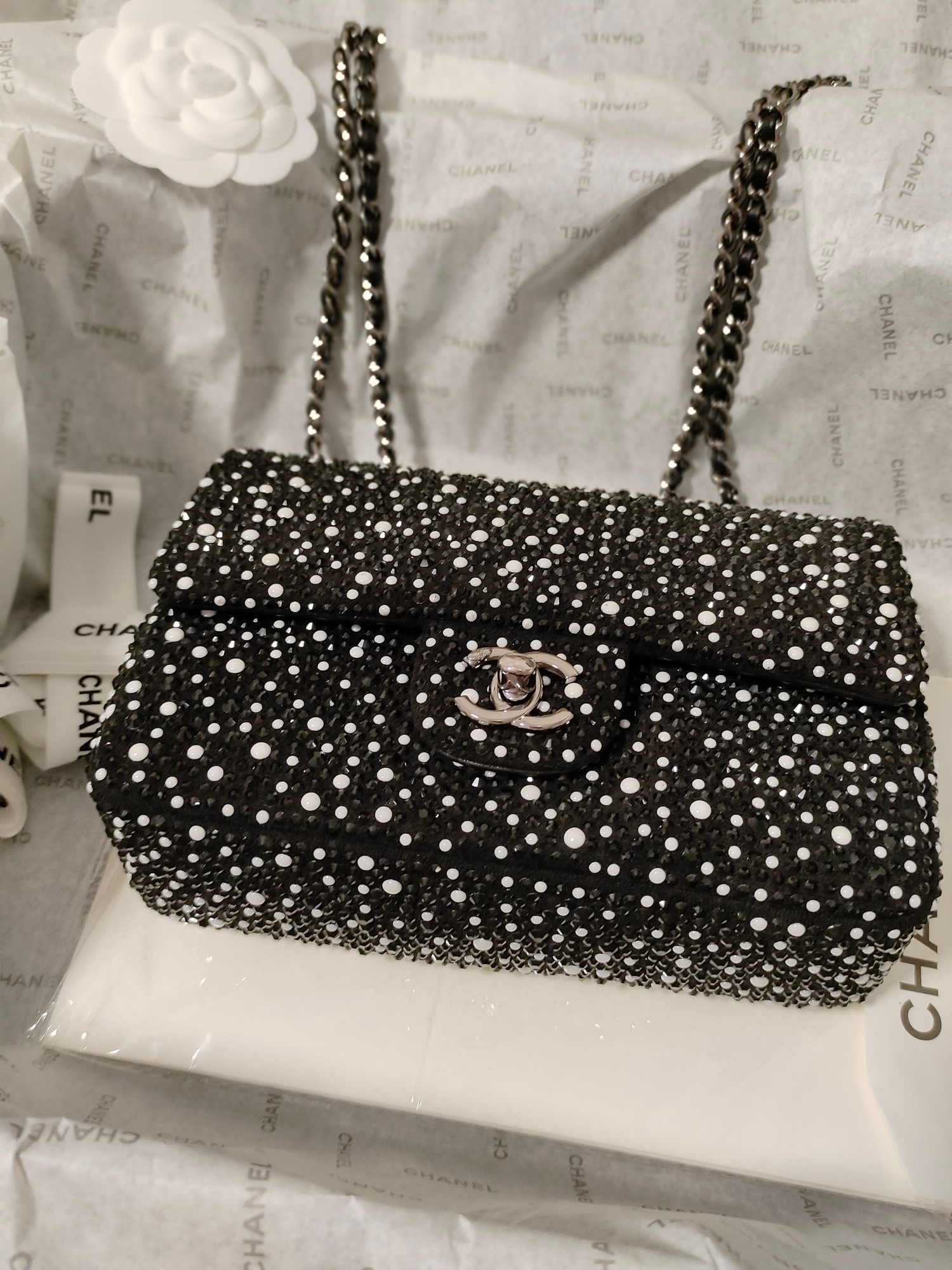 Handmade Chanel 23b evening bag pearl diamond cf 20cm