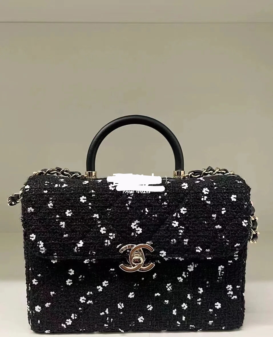 Chanel medium handle box bag duffle snowflake black 19cm small amount in stock