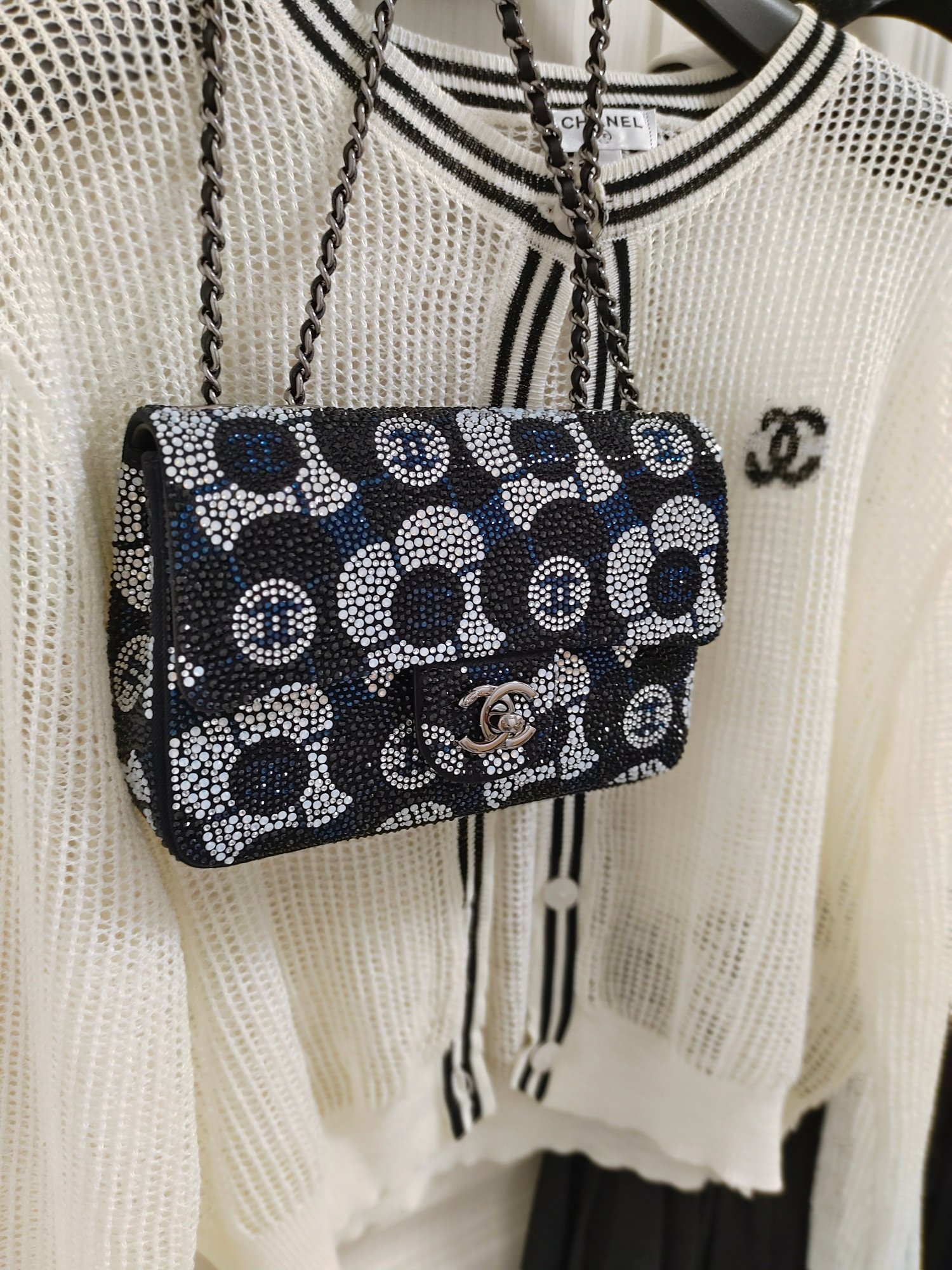 Handmade ready-made Chanel 23k cf advanced handicraft workshop evening bag diamond blue small size 20cm