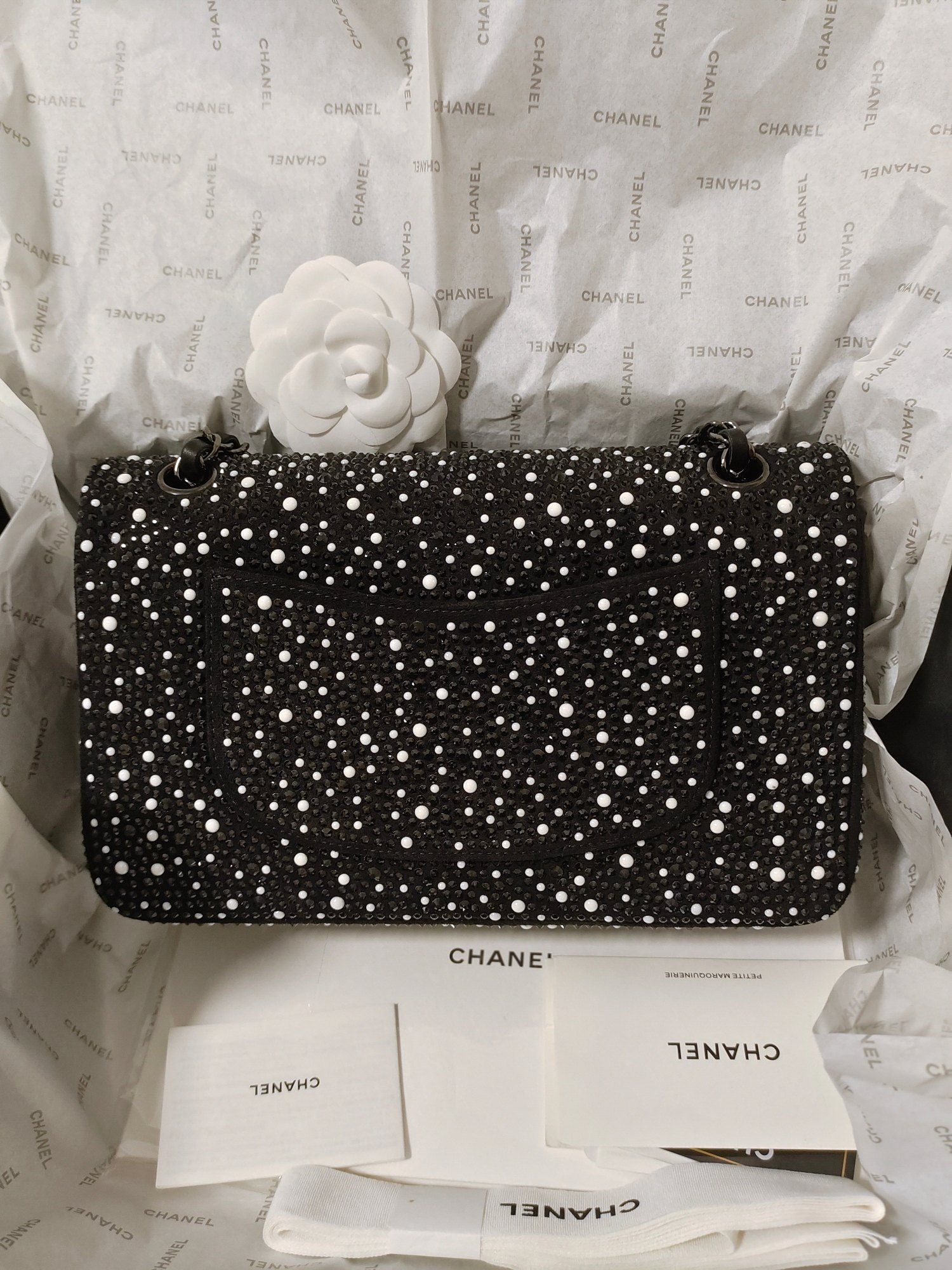 HandmadeChanel 23b evening bag pearl diamond large size cf 25cm