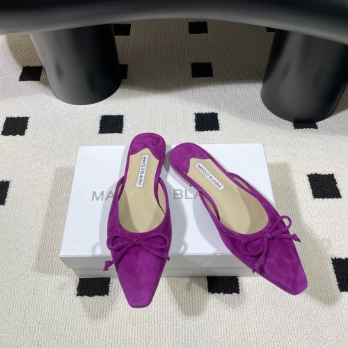 Manolo Blahnik Women's Purple Suede Mules with Bow Detail - Luxurious Style 1 Manolo Blahnik Women's Purple Suede Mules with Bow Detail - Luxurious Style