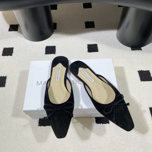 Manolo Blahnik Women's Black Suede Pointed-Toe Bow Detail Mule Slippers 1 Manolo Blahnik Women's Black Suede Pointed-Toe Bow Detail Mule Slippers