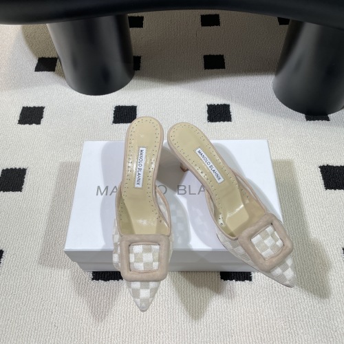 Manolo Blahnik Women's Checkered Mesh Mules with Square Buckle, 7cm Heel 1 Manolo Blahnik Women's Checkered Mesh Mules with Square Buckle, 7cm Heel