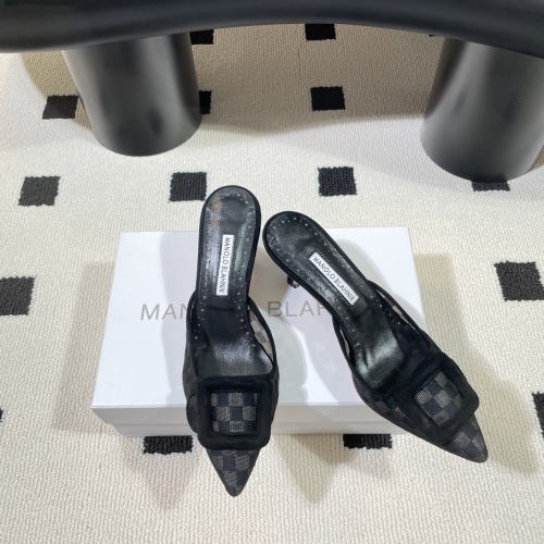 Manolo Blahnik Grid Mesh Mules with Square Buckle - Pointed Toe, 7cm Heel 1 Manolo Blahnik Grid Mesh Mules with Square Buckle - Pointed Toe, 7cm Heel