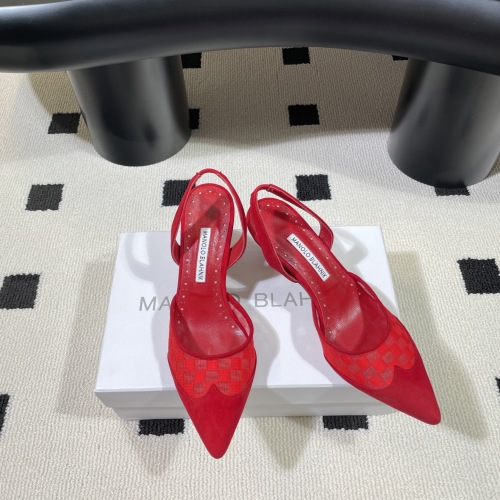 Manolo Blahnik Red Suede & Mesh Slingback Heels with Crystal Buckle 1 Manolo Blahnik Red Suede & Mesh Slingback Heels with Crystal Buckle