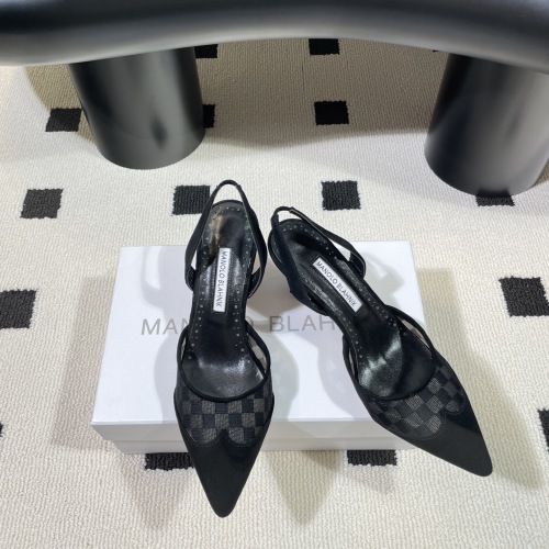Manolo Blahnik Slingback Pumps, Pointed Toe Grid Mesh Mules, Heel Height 7cm