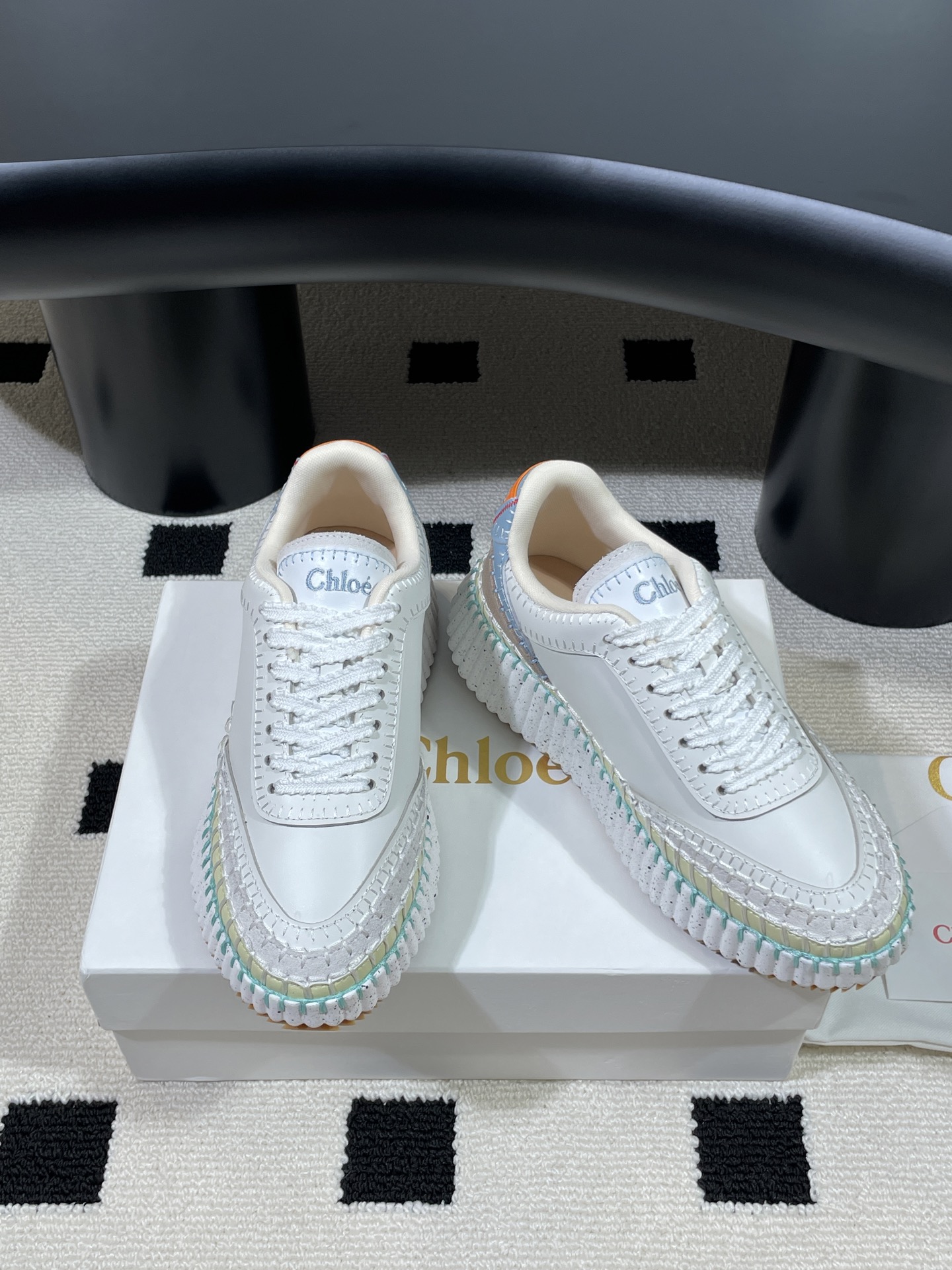 Chloe Nama Sneakers Women's White Leather Lace-Up Handmade Stitching Trainers