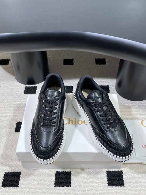 Chloe Nama Sneakers - Black Leather, Hand-Stitched, Eco-Friendly, Women's Fashion 1 Chloe Nama Sneakers - Black Leather, Hand-Stitched, Eco-Friendly, Women's Fashion