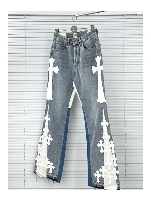 GALLERY DEPT. Cross Denim Jeans, Distressed Wash Blue, Flare Leg 1 GALLERY DEPT. Cross Denim Jeans, Distressed Wash Blue, Flare Leg