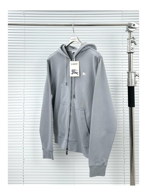 Burberry Men's Blue-Gray Cotton Zip-Up Hoodie with Embroidered Logo 1 Burberry Men's Blue-Gray Cotton Zip-Up Hoodie with Embroidered Logo