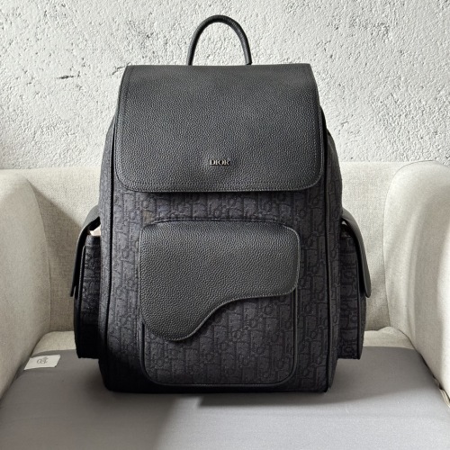Dior Black Oblique Printed Saddle Backpack with Grained Calfskin Details 1 Dior Black Oblique Printed Saddle Backpack with Grained Calfskin Details