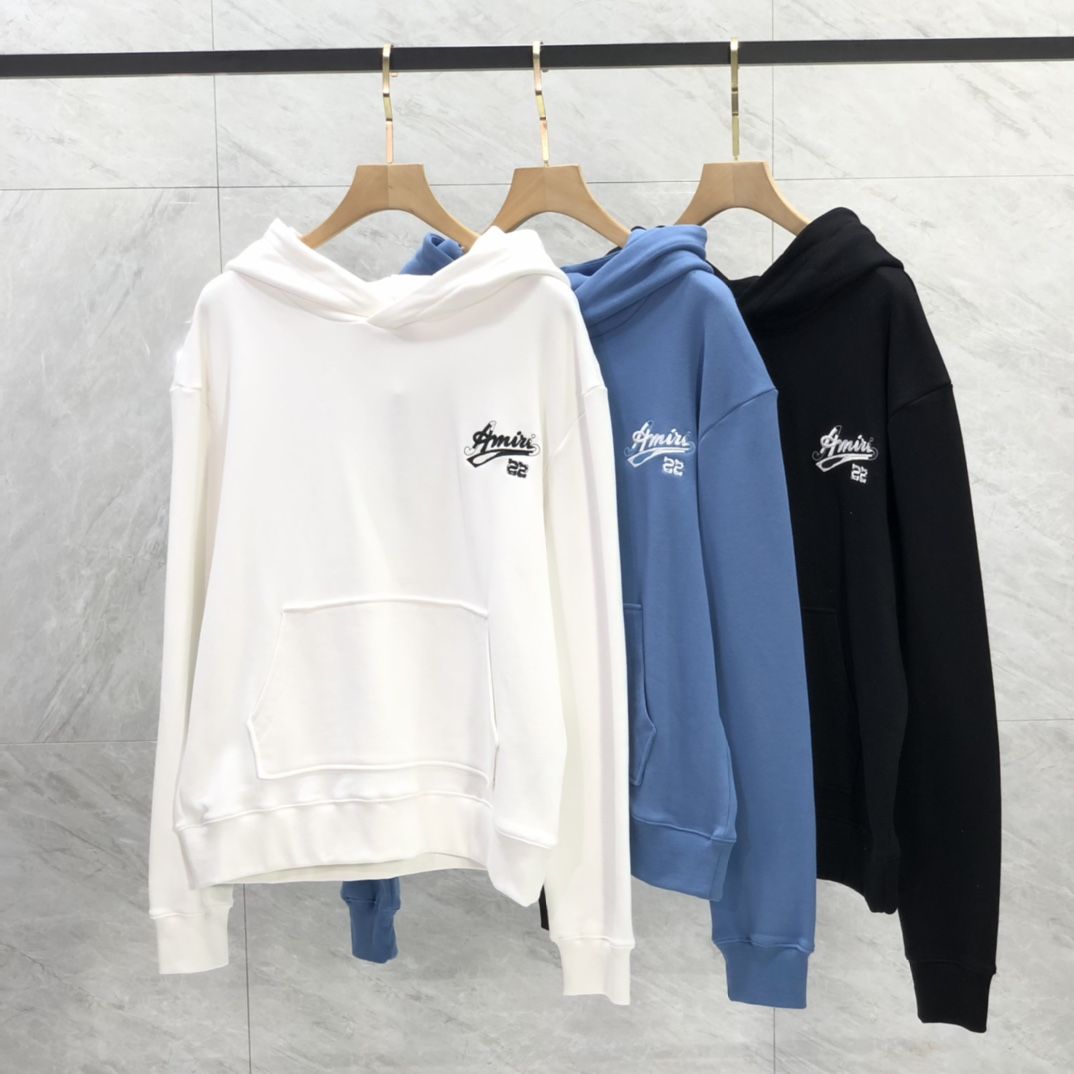 Amiri Clothing Hoodies Black Blue White Embroidery Cotton Hooded Top