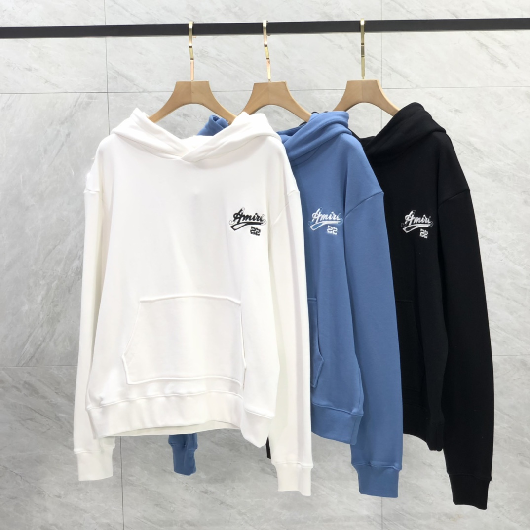 Sell High Quality
 Amiri Clothing Hoodies Black Blue White Embroidery Cotton Hooded Top