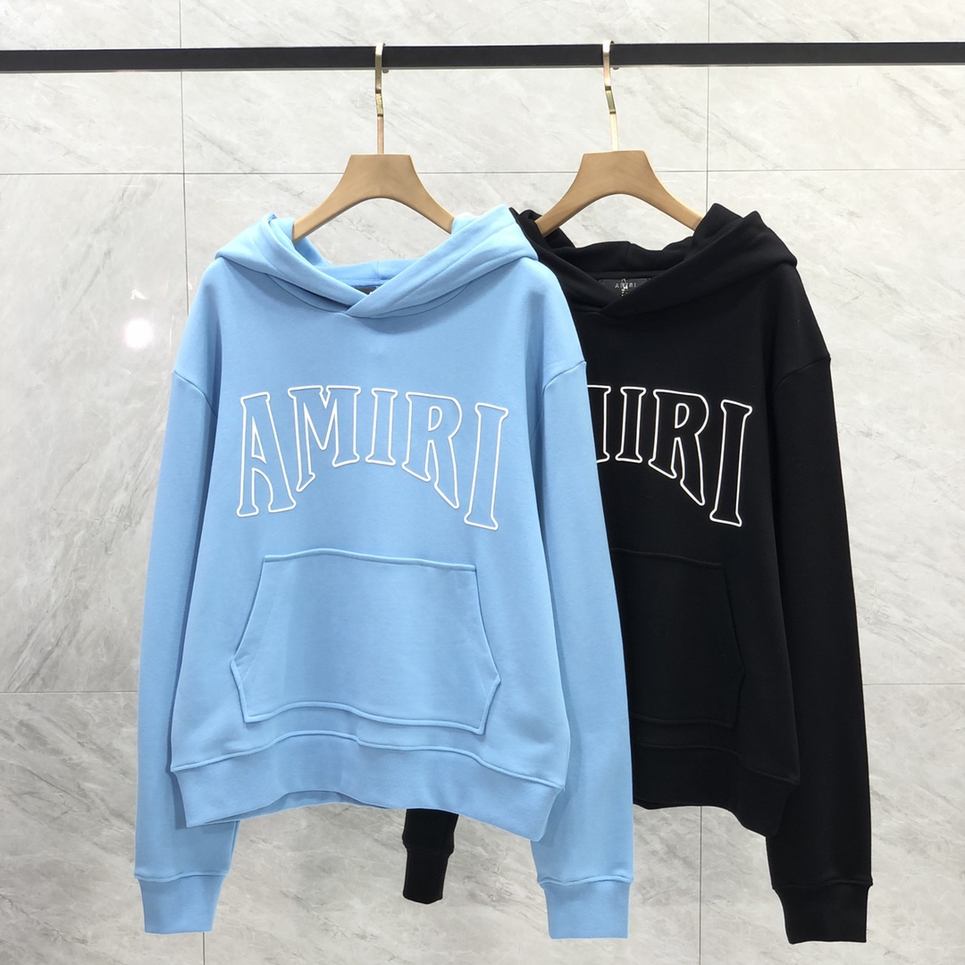 Amiri Clothing Hoodies Black Blue Openwork Cotton Silica Gel Hooded Top