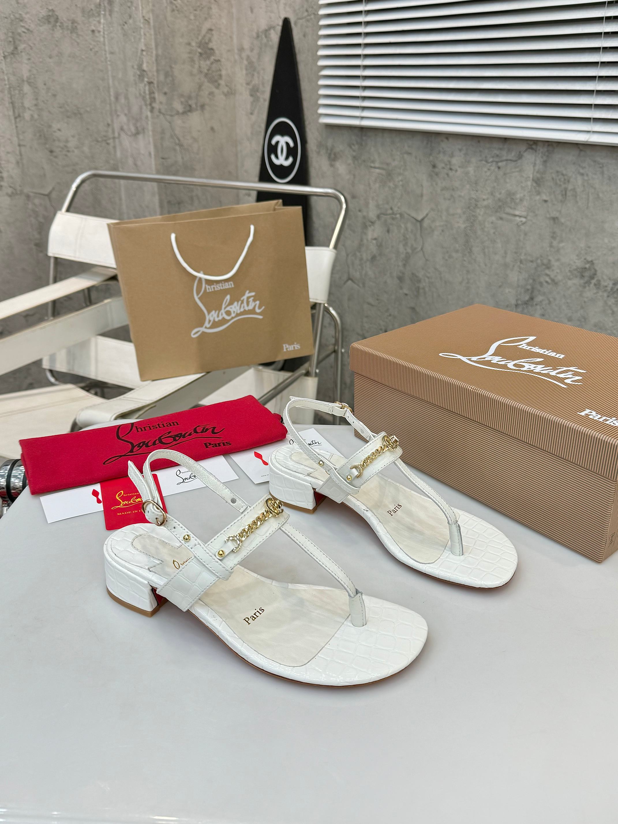 Christian Louboutin White Croc Embossed Leather Block Heel Sandals 1 Christian Louboutin White Croc Embossed Leather Block Heel Sandals