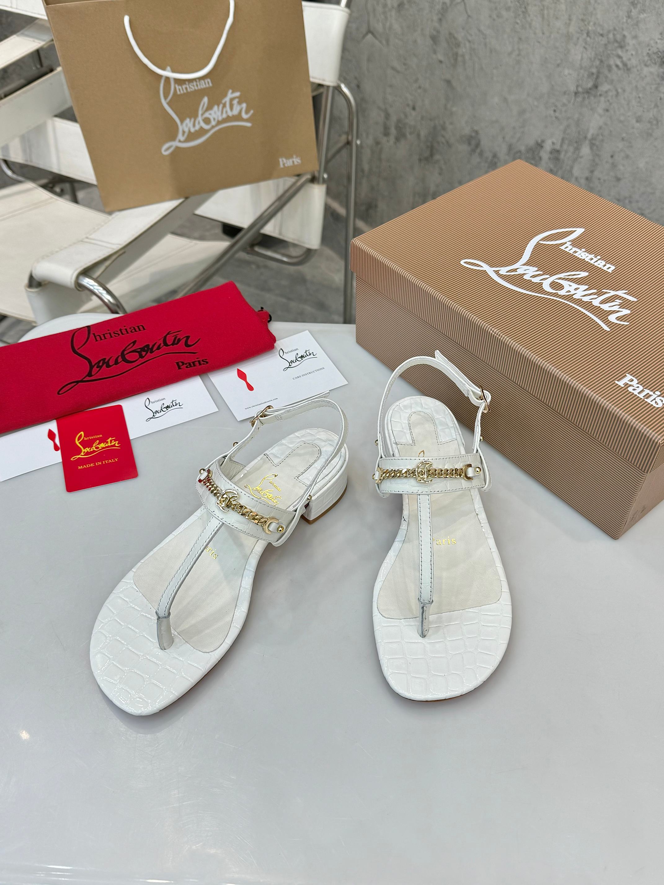 Christian Louboutin White Croc Embossed Leather Block Heel Sandals 5 a1737046856430 4562