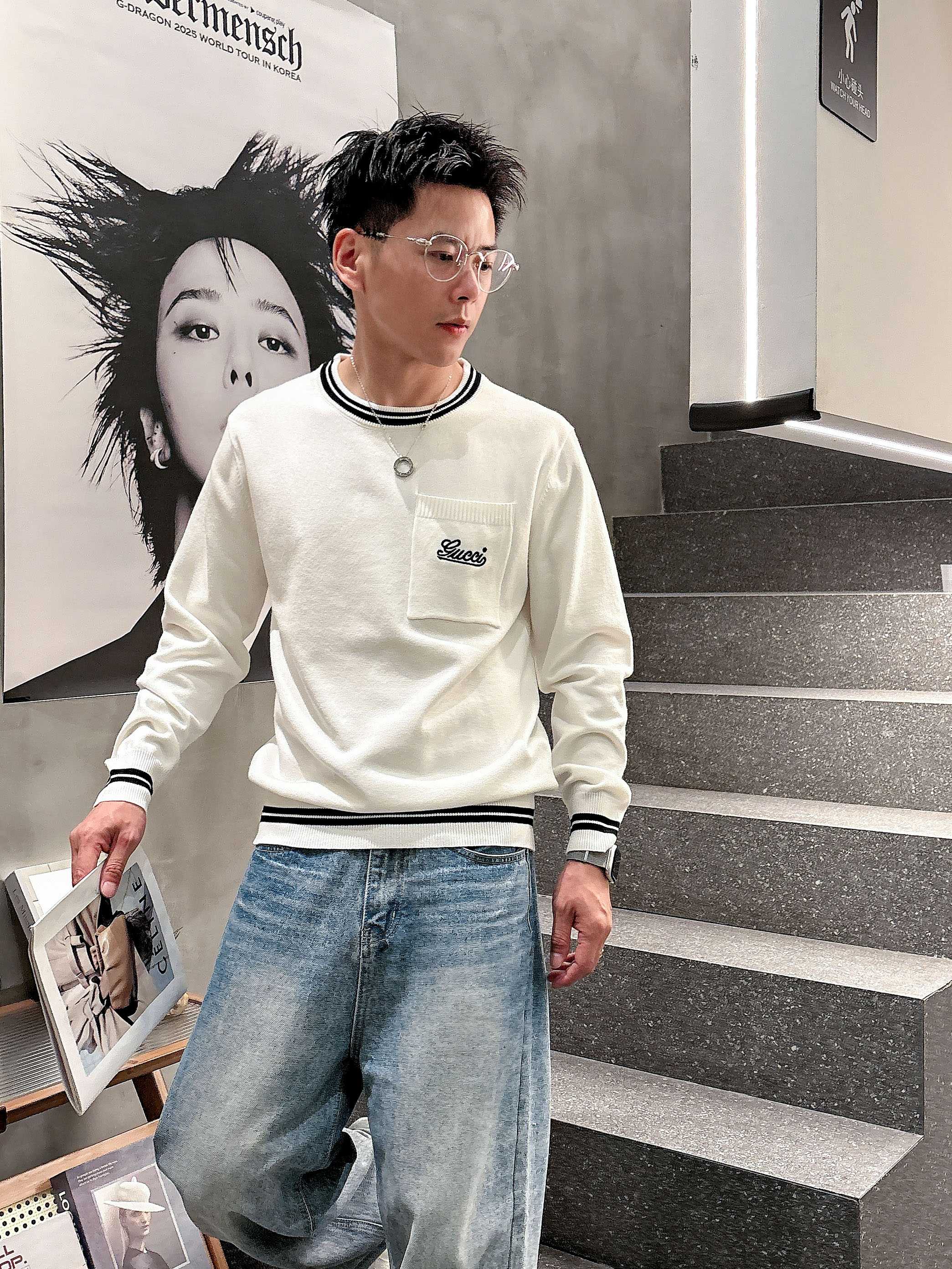 💐古琦 2025秋冬羊毛混纺圆领针织毛衣，采用进口定制纱线，上身舒适保暖，专柜同步在售。三标齐全。码数: