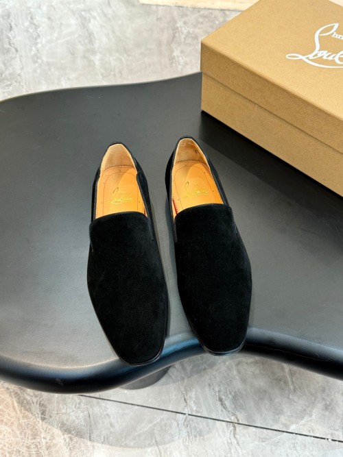 Christian Louboutin Men's Black Suede Leather Loafers Dress Shoes