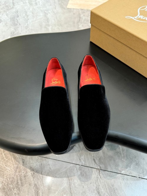 Christian Louboutin Men's Black Velvet Loafers Red Bottom Shoes Size 38-44 1 Christian Louboutin Men's Black Velvet Loafers Red Bottom Shoes Size 38-44