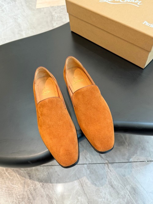 Christian Louboutin Men's Brown Suede Leather Loafers Red Bottom Shoes 1 Christian Louboutin Men's Brown Suede Leather Loafers Red Bottom Shoes