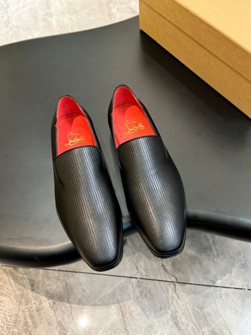 Christian Louboutin Men's Black Leather Loafers with Signature Red Soles 1 Christian Louboutin Men's Black Leather Loafers with Signature Red Soles