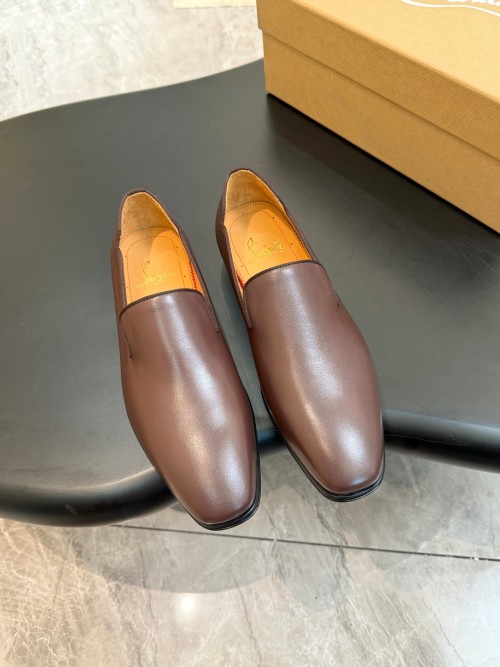Christian Louboutin Men's Brown Leather Loafers Slip-on Dress Shoes 1 Christian Louboutin Men's Brown Leather Loafers Slip-on Dress Shoes
