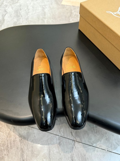 Christian Louboutin Men's Black Patent Leather Loafers Dress Shoes