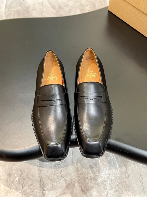 Christian Louboutin Men's Black Leather Loafers with Signature Red Sole 1 Christian Louboutin Men's Black Leather Loafers with Signature Red Sole