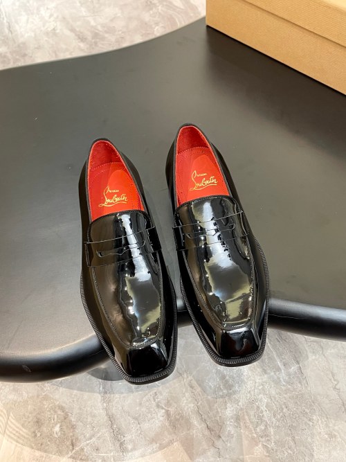 Christian Louboutin Men's Black Leather Loafers Red Bottom Dress Shoes