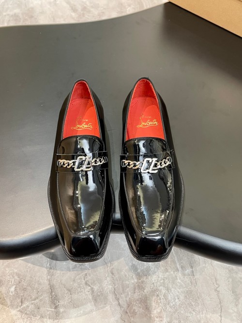 Christian Louboutin Men's Formal Black Leather Loafers with Chain Detail 1 Christian Louboutin Men's Formal Black Leather Loafers with Chain Detail