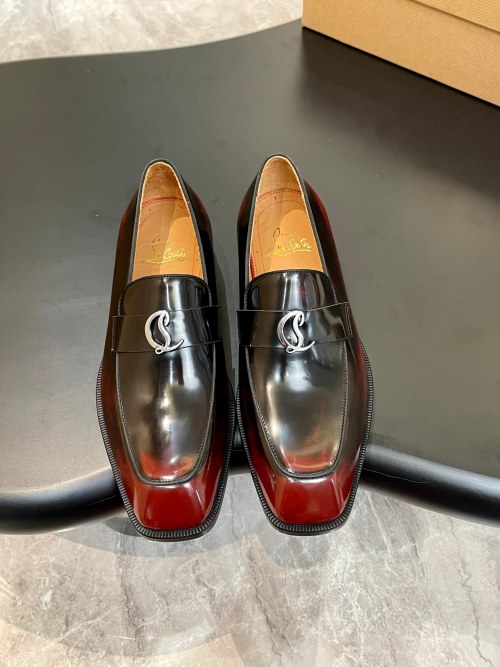 Christian Louboutin Men's Black Leather Loafers with Iconic Red Sole