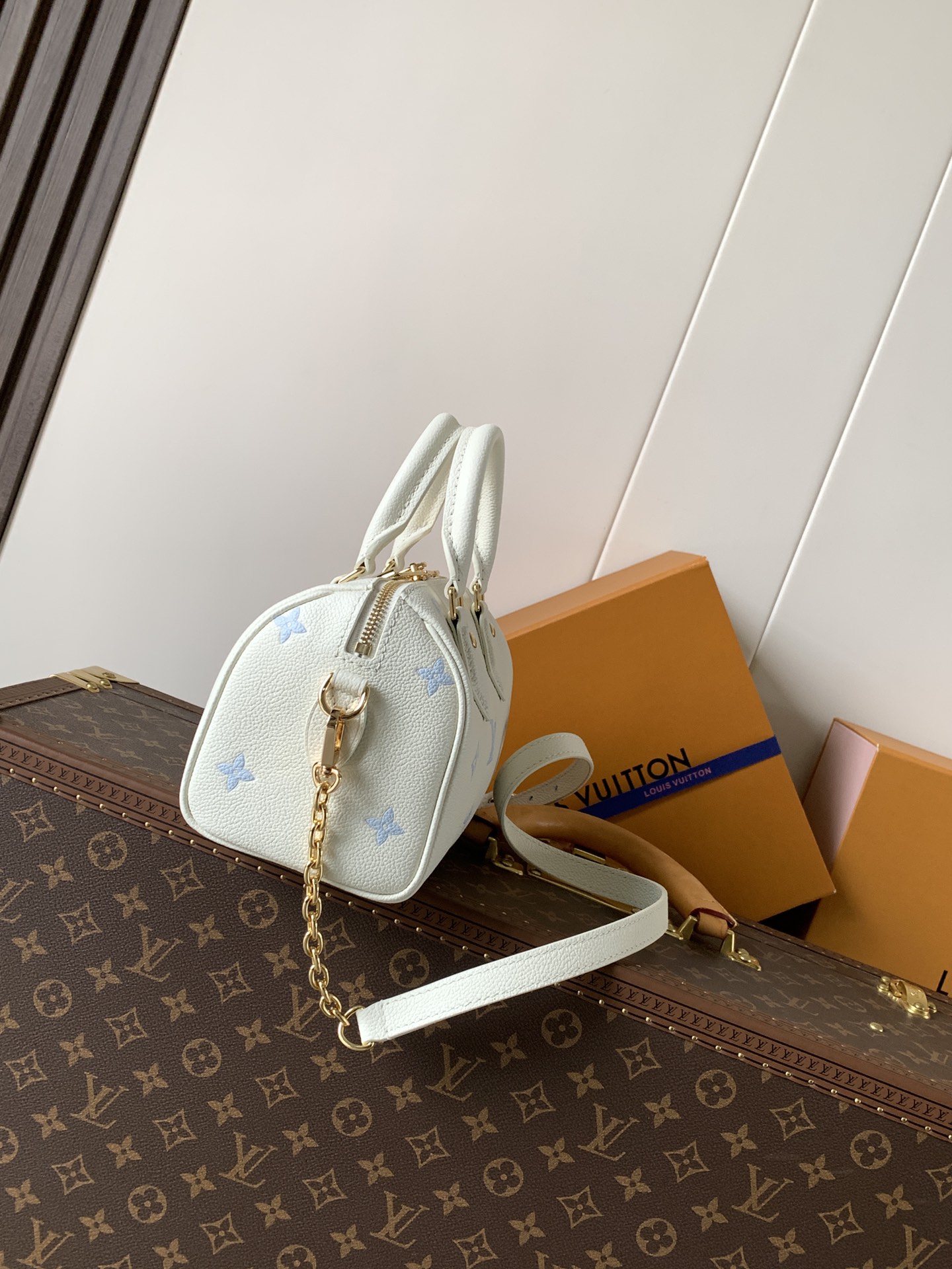 Louis Vuitton 這款海盐蓝Speedy Bandoulière 20以時尚的雙色配搭重新演繹 完美襯托各種造型