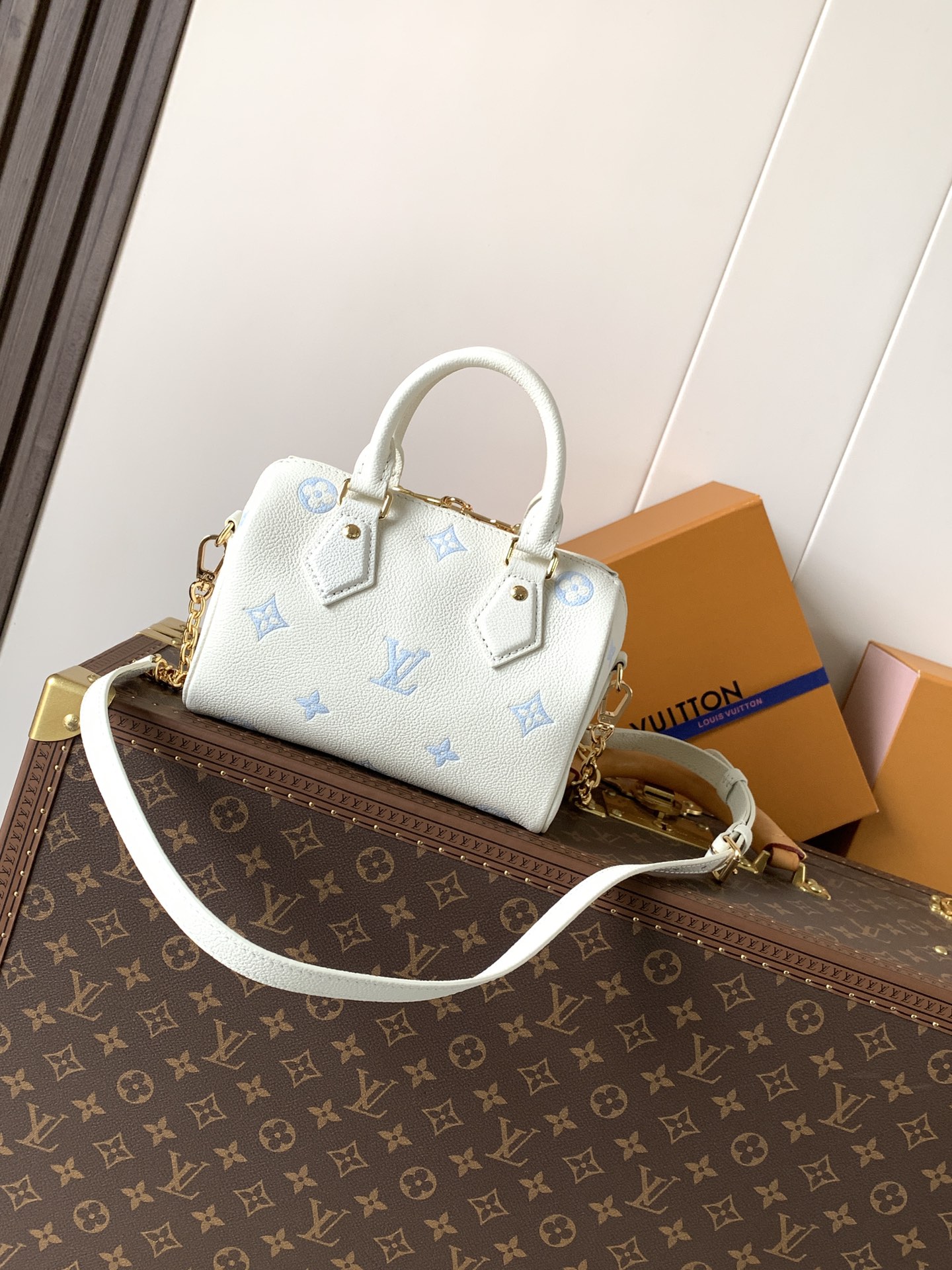 Louis Vuitton 這款海盐蓝Speedy Bandoulière 20以時尚的雙色配搭重新演繹 完美襯托各種造型