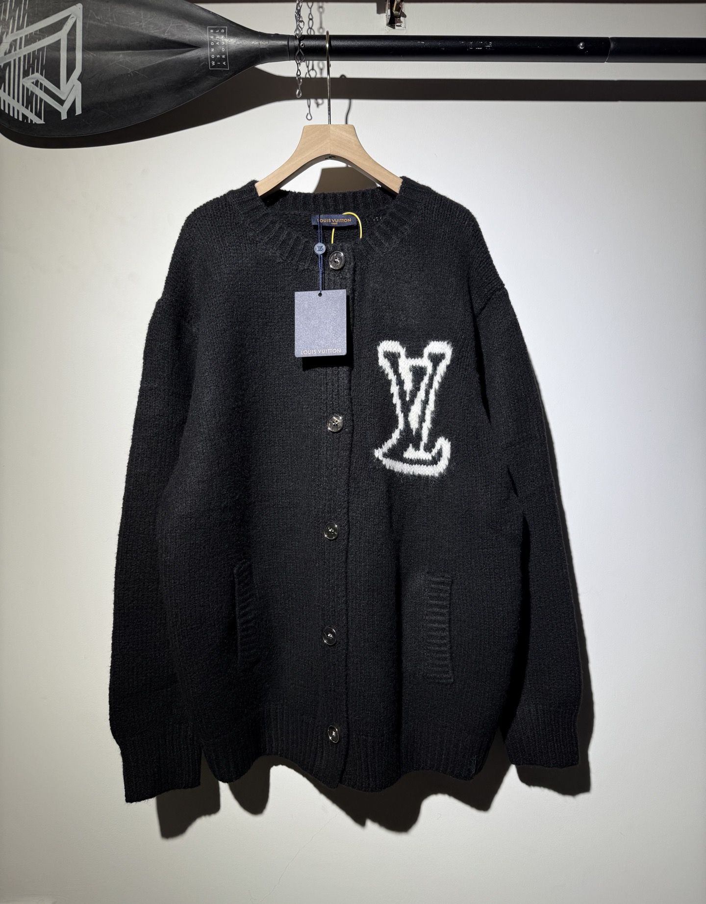 P155 LV nuevo cárdigan de punto sin cuello con mezcla de lana Talla: S M L
