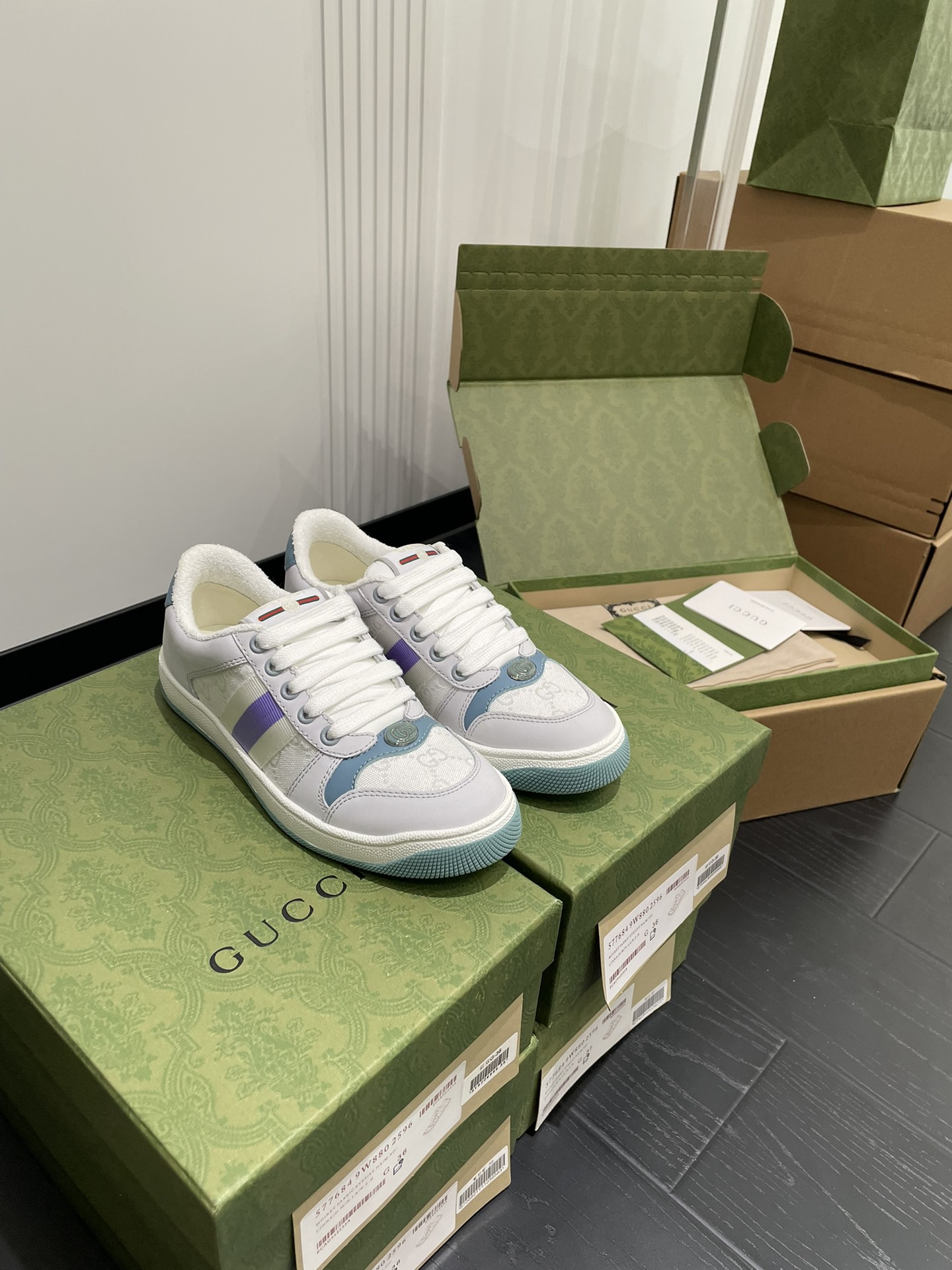 NO:593386,GUCCI Screener series leather sneakers, dirty shoes series, blue and purple, women's size 35-40, casual shoes/sneakers, gucci, sneakers19860909GUCCI Screener系列皮革运动鞋 小脏鞋系列 蓝紫 女码 35-40,休闲鞋/运动鞋,gucci,sneakers,Women's Shoes