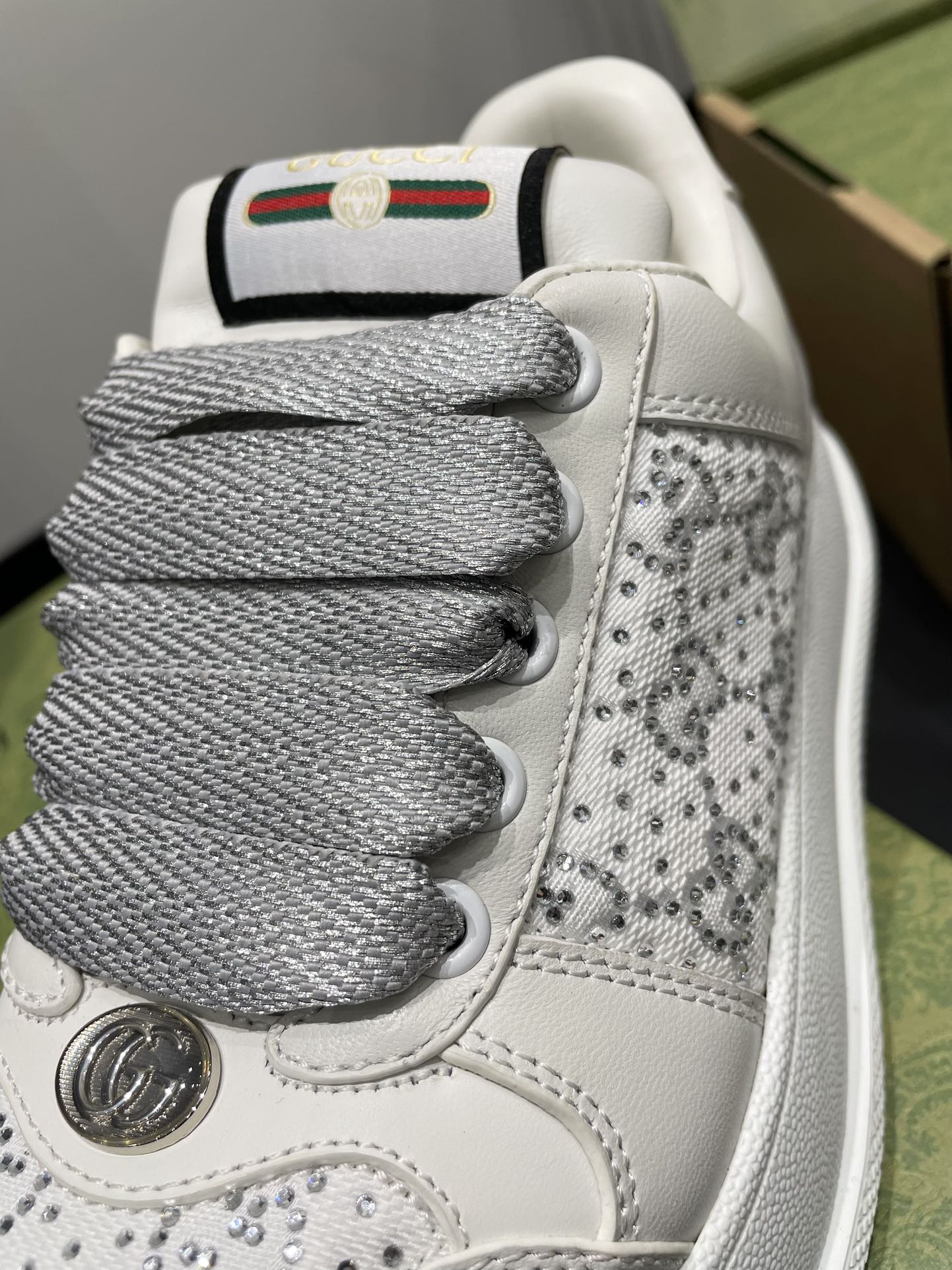 NO:592952,Gucci Screener series chubby crystal silver details women's size 35-40, casual shoes/sneakers, gucci, sneakers19860909Gucci Screener系列 小胖丁 水晶银细节 女款35-40码,休闲鞋/运动鞋,gucci,sneakers,Women's Shoes