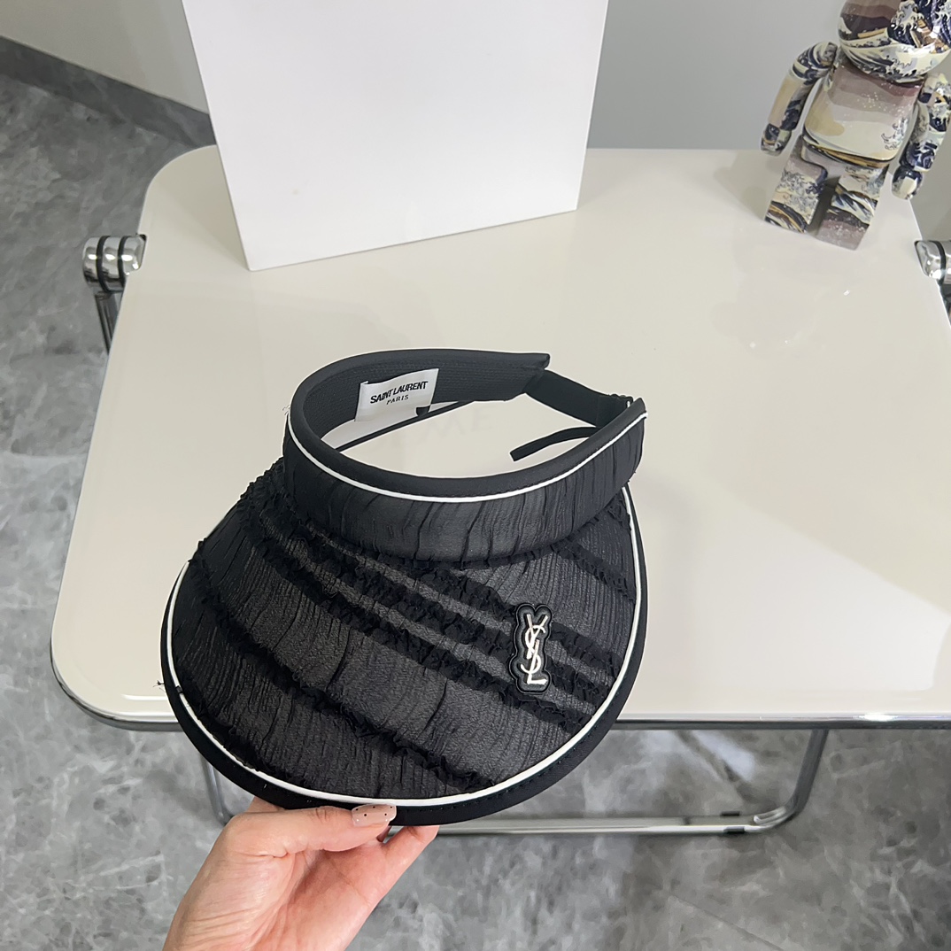 配防尘袋YSL圣罗兰2024夏季新款褶皱蕾丝空顶帽气质款褶皱设计可随意调节