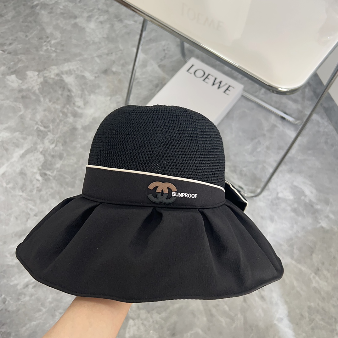 Chanel Sombreros Sombrero de cubo Negro Tejido