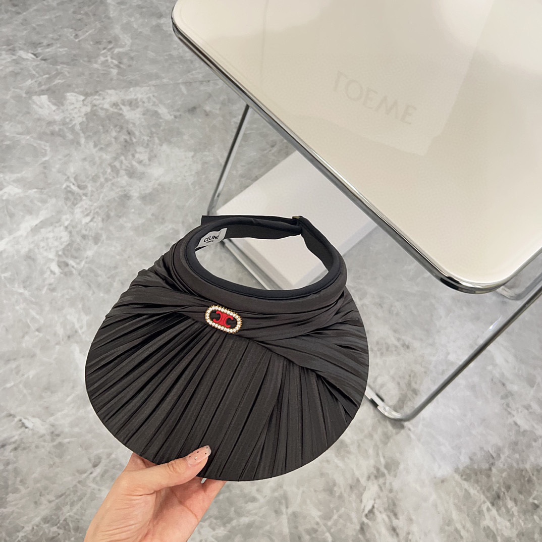 Especial 💛 con bolsa de polvo 【CELINE赛琳】 Sombrero de sol fruncido nuevo de verano 2024, sombrero sin copa 🔅 estilo de…