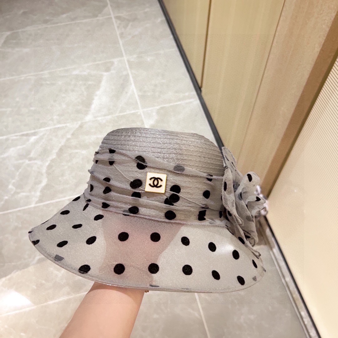特💛配防尘袋【Chanel香奈儿】2024新款小香风欧根纱波点盆帽草帽，出街必备超好搭配，赶紧入手！帽子渔夫帽棒球帽针织帽