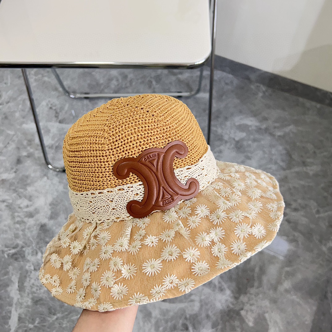 Oferta especial con bolsa de polvo [CELINE] Gorra de pescador estilo playero de nueva temporada 2024, simple y elegante…