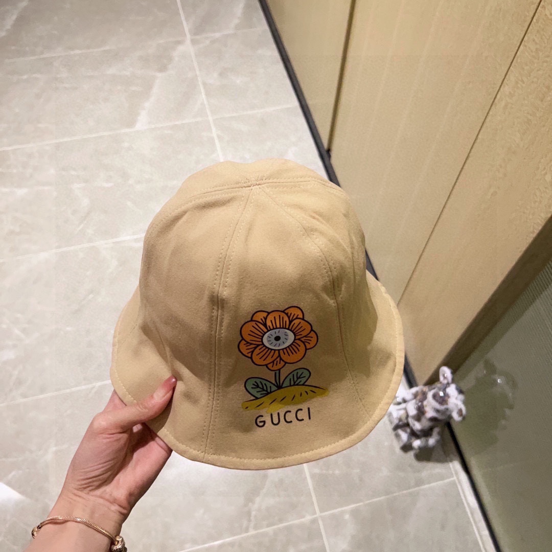 配防尘袋.Gucci古驰2024新款圆顶小花爆款渔夫帽小桶帽超好搭配出街度假首选