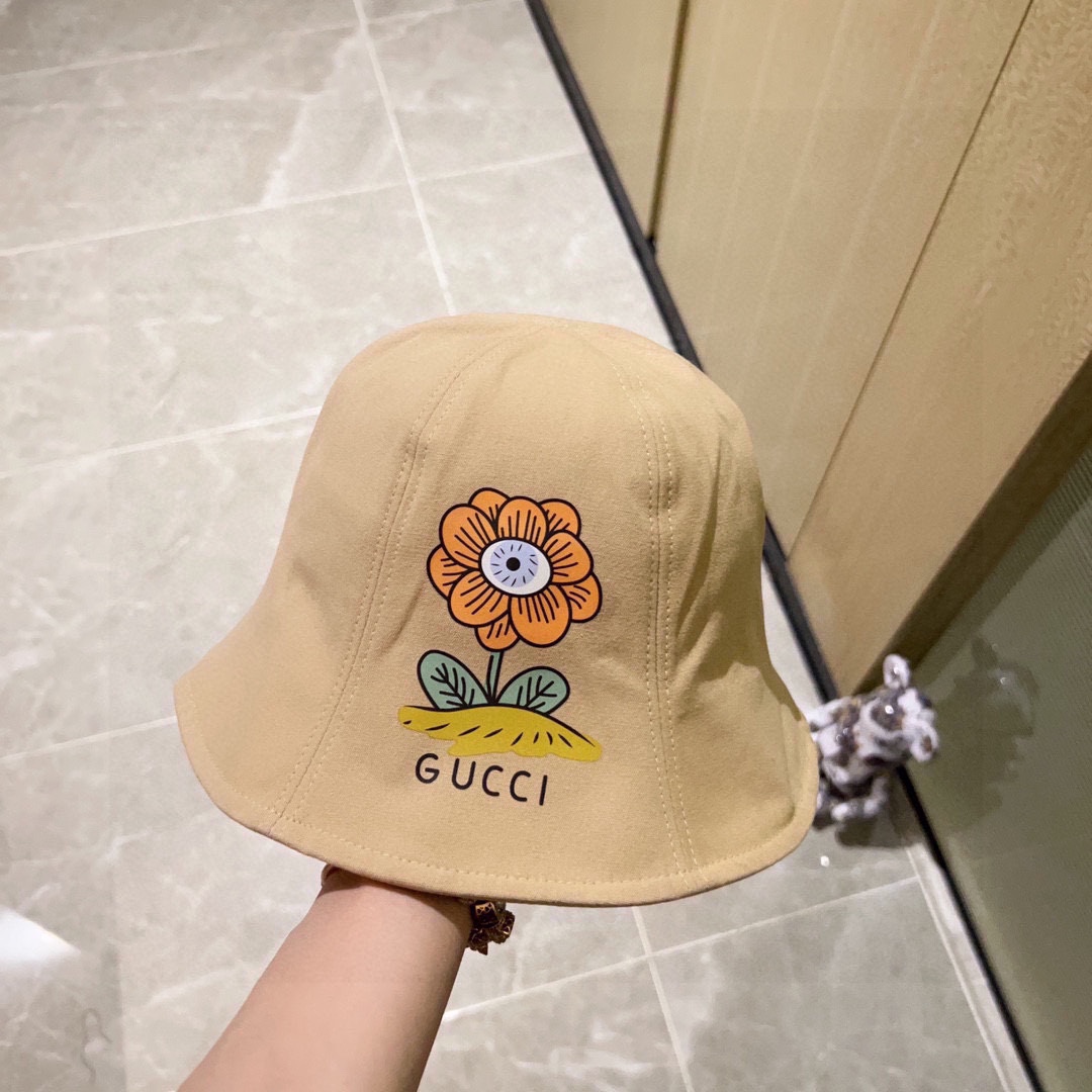 配防尘袋.Gucci古驰2024新款圆顶小花爆款渔夫帽小桶帽超好搭配出街度假首选