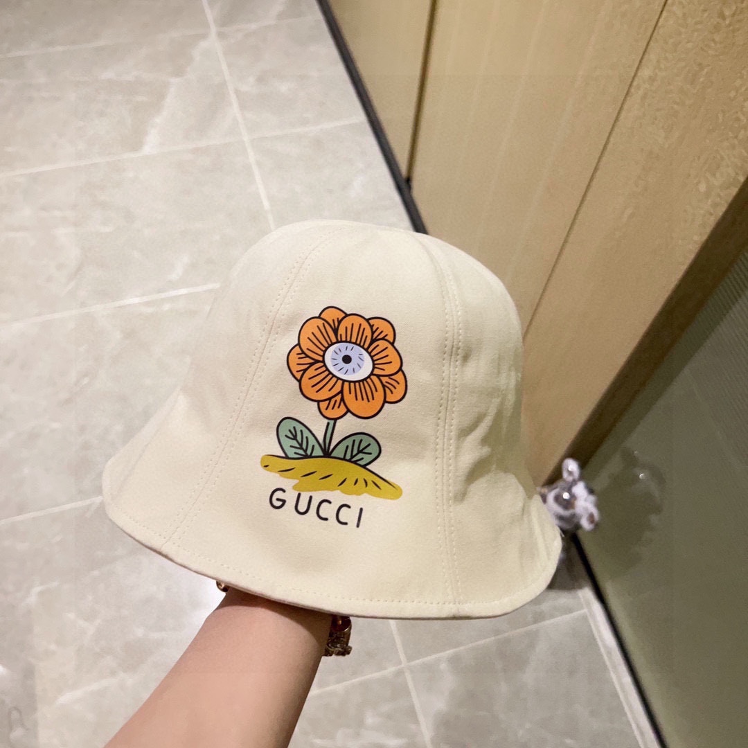 配防尘袋.Gucci古驰2024新款圆顶小花爆款渔夫帽小桶帽超好搭配出街度假首选