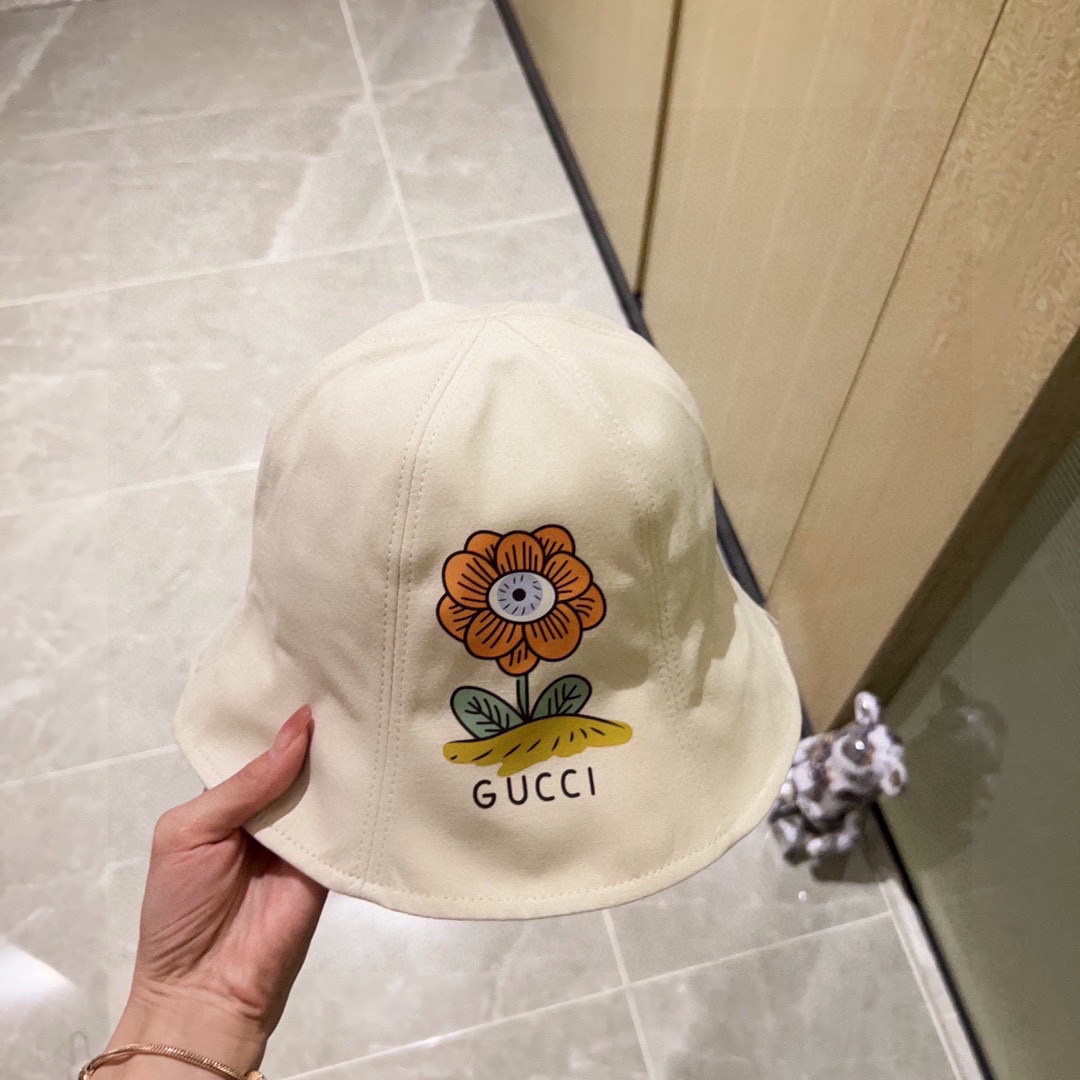 配防尘袋.Gucci古驰2024新款圆顶小花爆款渔夫帽小桶帽超好搭配出街度假首选
