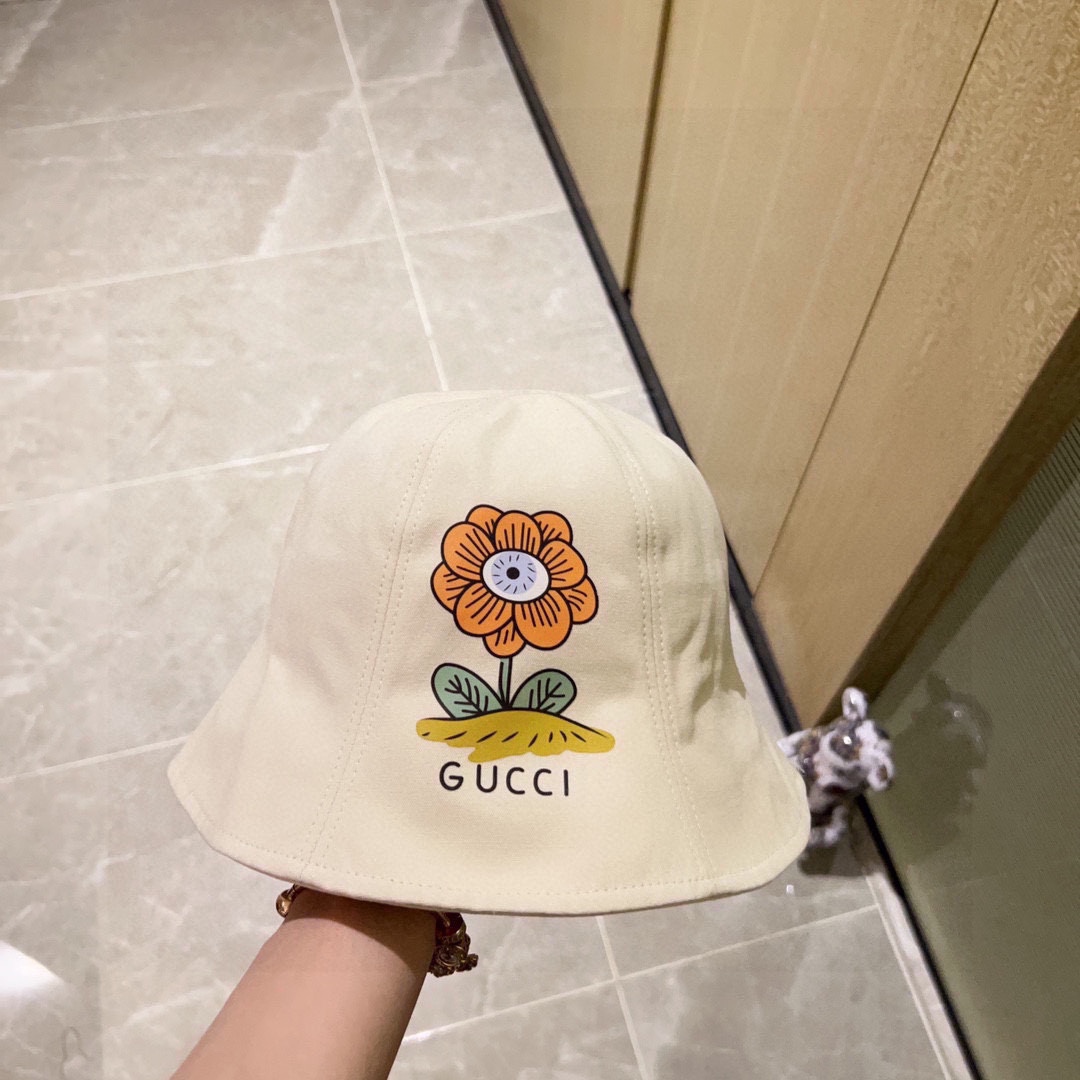 配防尘袋.Gucci古驰2024新款圆顶小花爆款渔夫帽小桶帽超好搭配出街度假首选